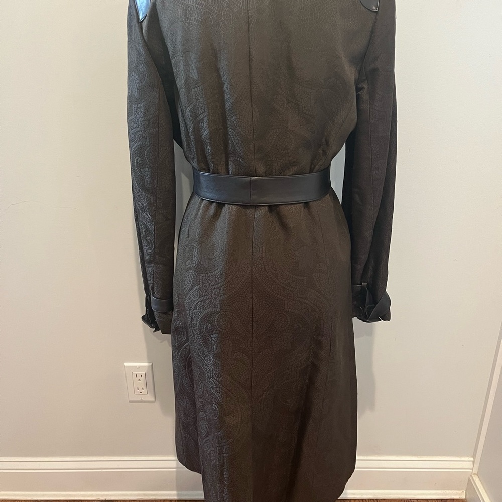 Linda Allard Ellen Tracy Quilty Long Coat w/Leather Trim and belt - Picture 2 of 15